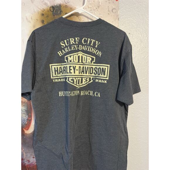 Harley Davidson t-shirt men's XL Double sided Huntington Beach gray motorcycle - Picture 3 of 3